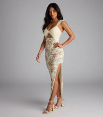 With Love Lace Cutout Floral Slit Maxi Dress