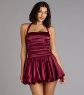 Can’t Be Missed Satin Bubble Hem Skater Dress
