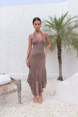 Palm Tree Promises Halter Maxi Dress Brown