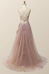 Sage Green V Neck Appliques Long Formal Dress