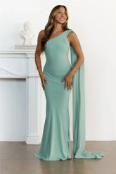 Sultry Drape One Shoulder Maxi Dress Sage