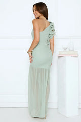 Sundrenched Nights One Shoulder Maxi Dress Sage