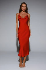 Invitation Only Satin Midi Dress Red