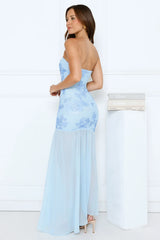 Timeless Affair Strapless mesh Maxi Dress Blue
