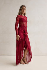 Flirtation Hour Lace Long Sleeve Maxi Dress Burgundy