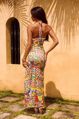 Colorful Halter Split Maxi Dress