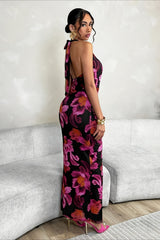 Floral Cross Strap Backless Maxi Dress