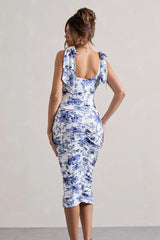 Vintage Floral Print Ruched Maxi Dress