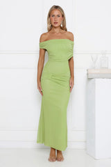 Talk Truthful Off Shoulder Mesh Maxi Dress Green