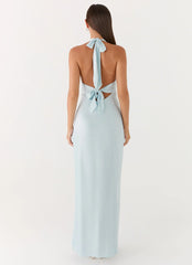 Heavy Hearted Satin Maxi Dress - Ice Blue