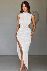 Textured Backless Bodycon Maxi Dress