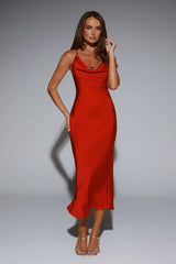 Invitation Only Satin Midi Dress Red