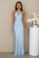 The Delilah Satin Halter Maxi Dress Blue