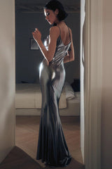 Silver Metallic Cami Mermaid Maxi Dress