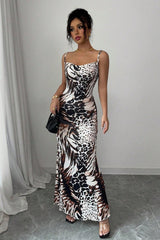 Slim Fit Leopard Backless Slip Maxi Dress