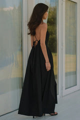 Cotton Sleeveless Backless Tie Maxi Dress