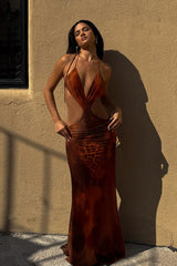 Elegant Cutout Leopard Vacation Maxi Dress