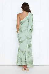 Glow Queen Energy One Shoulder Maxi Dress Sage