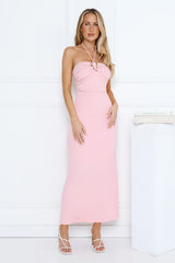 Minimalist Luxe Halter Midi Dress Pink