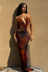 Elegant Cutout Leopard Vacation Maxi Dress