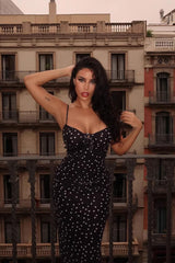 Chic Polka Dot Cami Bodycon Maxi Dress