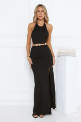 Island Reservation Halter Maxi Dress Black