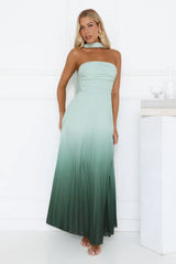 Goddess Ombre Pleated Maxi Dress Green