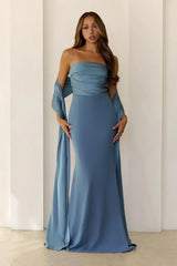Luxe Nights Strapless Maxi Dress Dusty Blue