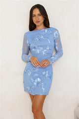 Nicolette Long Sleeve Mesh Mini Dress Blue