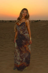 Vacation Style Printed Backless Maxi Dress