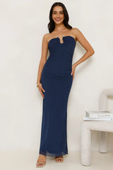 Noir Seduction Strapless Mesh Maxi Dress Navy