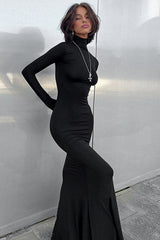High Neck Long Sleeve Maxi Dress