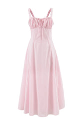 Tie Front Pink A-line Long Dress