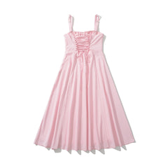 Tie Front Pink A-line Long Dress
