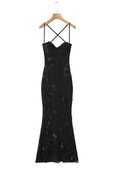 Yellow 3D Flower Fitted Long Dress