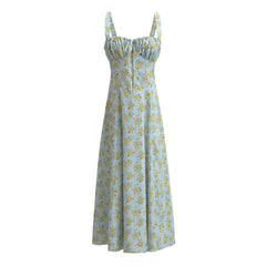 White Floral Ruched Neckline Bow Long Dress