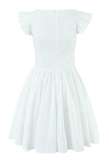 Yellow Cap Sleeve Flower Embroidery Ruched Dress