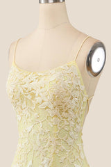 Yellow Mermaid Lace Appliques Long Formal Dress