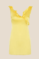 V-neck Yellow Ruffled A-line Short Dress