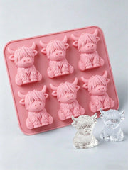 1pc Highland Cow Silicone Ice Cube Tray, 3D Cute Cow Shaped Silicone Ice Mold, Suitable For Whiskey, Cocktails And Baking, Silicone Mold Also Suitable For Easter And Holiday Decorations, Party Supplies, Kitchen Decor, Holiday Essential