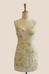 Straps Yellow Sequin Fitted Short Dress