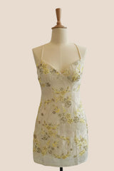 Straps Yellow Sequin Fitted Short Dress