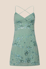Yellow Beaded Straps Fitted Short Dress