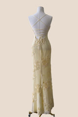 Yellow 3D Flower Fitted Long Dress