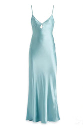 Teal Satin Cutout Fitted Long Dress