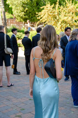 Teal Satin Cutout Fitted Long Dress