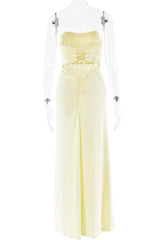 Yellow Strapless Spandex Fitted Long Dress