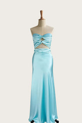 Twists Aqua Keyholes Satin Fitted Dress