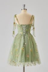 Tie Shoulders Blue Floral A-line Short Dress