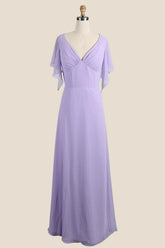 V-neck Lilac A-line Chifoon Bridesmaid Dress